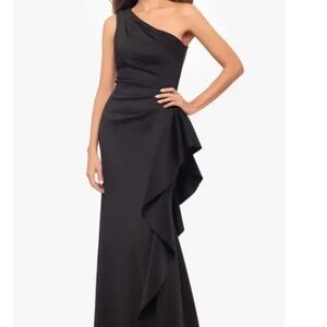 One Shoulder Ruffle Scuba Crepe Gown